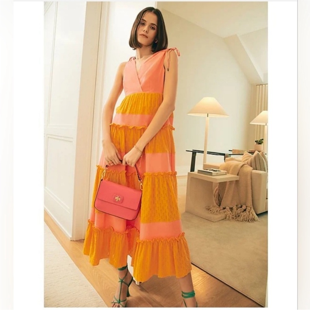 LDT Daphne Color Block Tie Shoulder Maxi Dress - Size 10